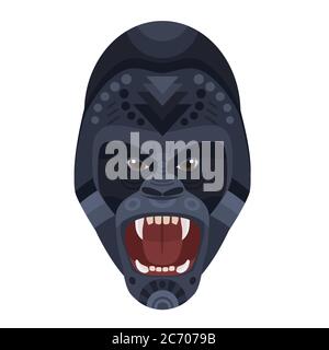 Angry wild ferocious gorilla screaming head Logo. Vector decorative Emblem Stock Vector