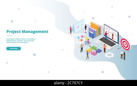 Project Management business people work agile according to field achieve goal campaign for web website home homepage landing template banner with Stock Vector