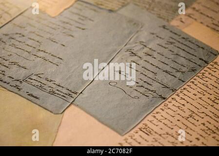 Old manuscripts on sheets of paper. Stock Photo