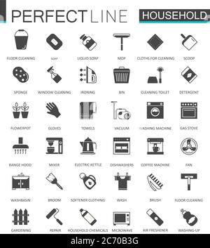Black classic household appliances web icons set isolated Stock Vector
