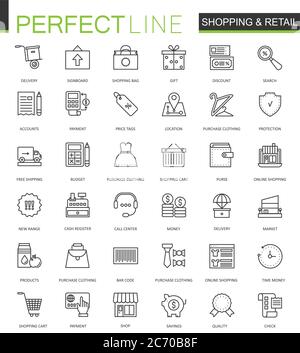 Shopping and retail thin line web icons set. Online shopping Outline stroke icon design Stock Vector
