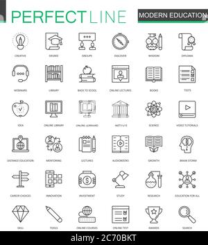 Modern education thin line web icons set. Online video training outline stroke icons design Stock Vector