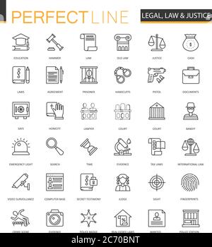 Black classic web Law and justice icons set isolated Stock Vector