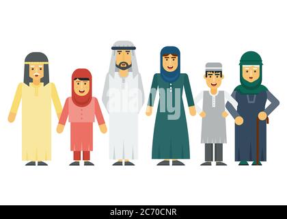 Cartoon vector Arab muslim family set isolated Stock Vector