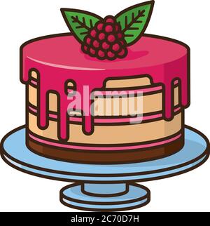 Raspberry cake isolated vector illustration for Raspberry Cake Day on July 19th. Sweet pastry symbol Stock Vector