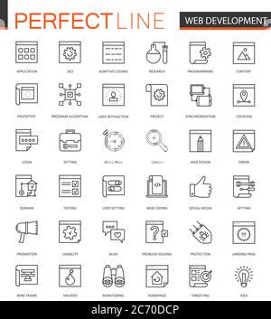 SEO and development thin line web icons set. Outline stroke icons design Stock Vector