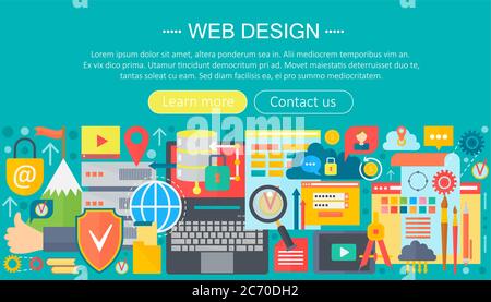 Web design flat concept. Programming apps infographics template header design. Vector illustration Stock Vector