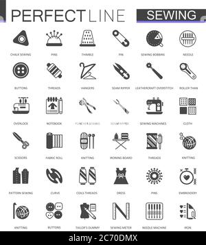 Black classic sewing needlework web icons set isolated Stock Vector