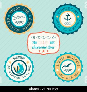 Collection of vintage retro grunge summer labels, posters, stickers, badges and icons Stock Vector
