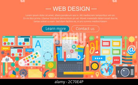 Web design flat concept. Programming apps infographics template header design. Vector illustration Stock Vector