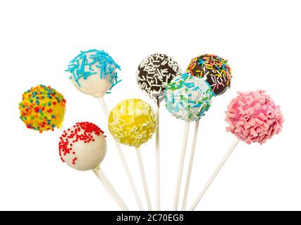 Colorful cake pops isolated on white background. Stock Photo