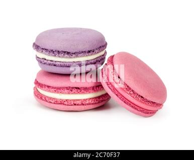 Stack of french macaroons isolated on white background Stock Photo