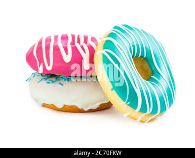 Three colorful donut isolated on white background Stock Photo