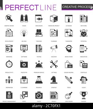 Black classic creative process web icons set isolated Stock Vector
