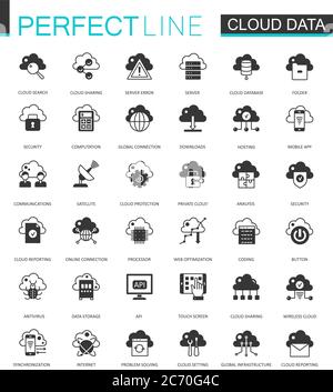Black classic Data cloud technology web icons set. Global connection icon isolated Stock Vector