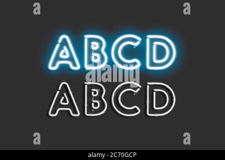 Decorative A B C D letters, neon font mock up Stock Photo