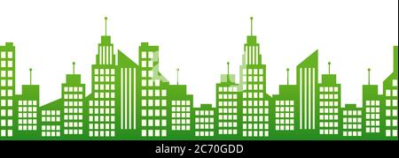 Cityscape, city houses seamless border, urban multi-story building, municipal background, town frame, flat drawing. High-rise skyscrapers, isolated hi Stock Vector