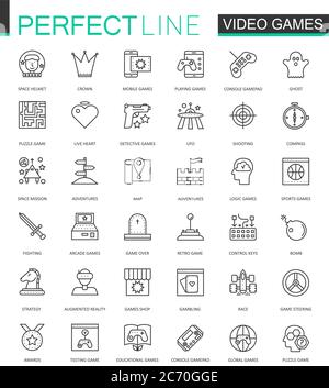 Video games thin line web icons set. Mobile game app interface Outline stroke icons design Stock Vector