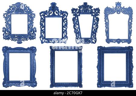Set of rectangle Decorative vintage blue wooden frames isolated on white background Stock Photo