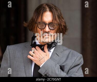London, UK. 13th July, 2020. Actor, Johnny Depp, arrives at the High Court in London in his libel case against News Group Newspapers. Credit: Tommy London/Alamy Live News Stock Photo