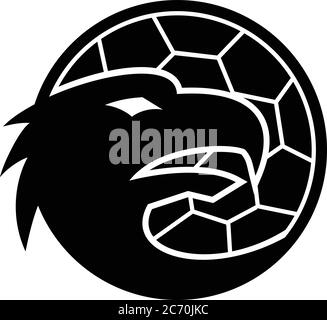 Mascot illustration of head of a European eagle inside handball ball viewed from side on isolated background in retro style in black and white. Stock Vector