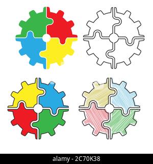 Gear of the puzzle. A set of simple vector illustrations. Stock Vector