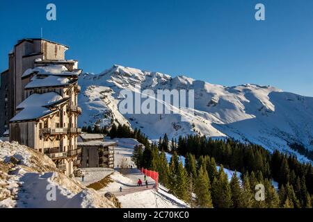 Avoriaz ski resort, Haute-Savoie, Auvergne-Rhone-Alpes, France Stock Photo