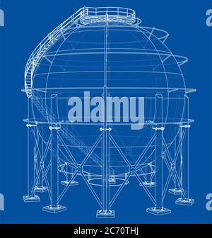 Spherical gas tank outline. 3D illustration Stock Photo