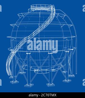 Spherical gas tank outline. 3D illustration Stock Photo