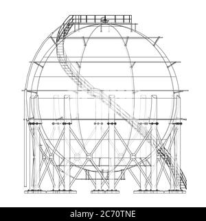 Spherical gas tank outline. 3D illustration Stock Photo