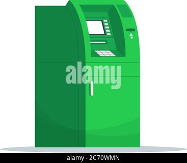 ATM for money withdrawal semi flat RGB color vector illustration. Self serving kiosk for cash transaction. Financial operation with machine. Bank term Stock Vector