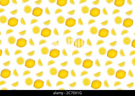 Pattern with lemon fruits. Tropical abstract geometric balance background, isolated. Lemon on white background. Stock Photo