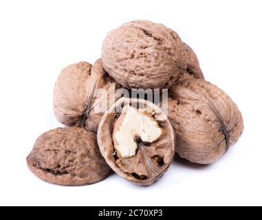 Group of big walnuts isolated on white background Stock Photo