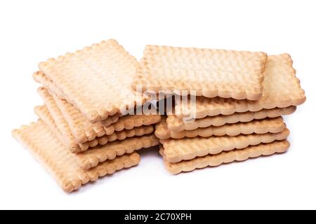 Stack of rectangular cookies isolated over white background Stock Photo