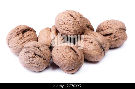 Group of big whole walnuts isolated on white background Stock Photo