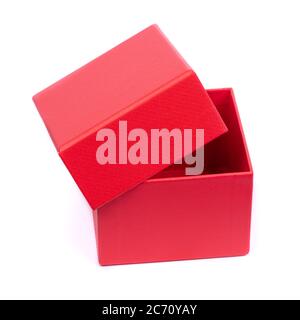 Bright red cardboard gift box isolated on white background Stock Photo