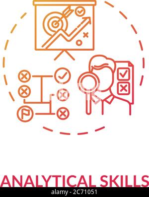Analytical skill concept icon. Good lawyer and analyst requirement. Information analyzing ability idea thin line illustration. Vector isolated outline Stock Vector