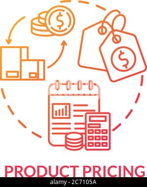 Product pricing red gradient concept icon. Sell merchandise. Commerce plan. Financial strategy. Product management idea thin line illustration. Vector Stock Vector