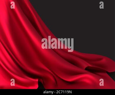 Background of luxurious red fabric or liquid wave or wavy folds of silk texture of satin velvet material, luxurious background or elegant wallpaper Stock Vector