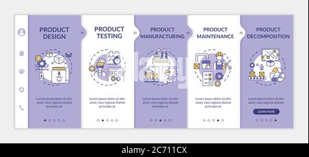 Product maintenance onboarding vector template. Technology development. Industrial production. Responsive mobile website with icons. Webpage walkthrou Stock Vector