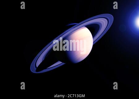 Saturn planet in unusual colors. Elements of this image were furnished by NASA. Stock Photo