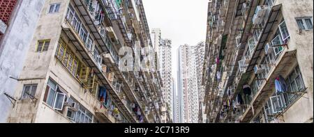 Run Down Living Quarters in Hong Kong. Crowded Residential Apartments. Stock Photo