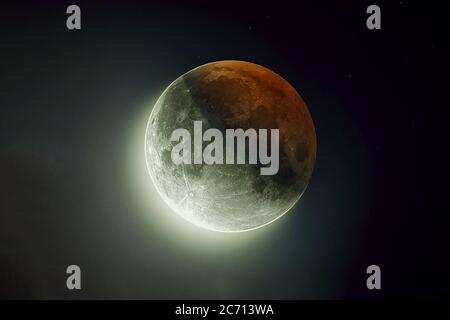 Beautiful moon, with reflection of the sun. Elements of this image were furnished by NASA. Stock Photo