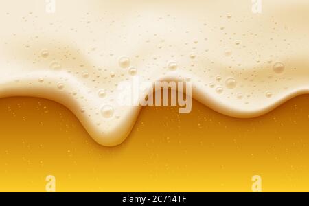 Realistic beer foam with bubbles. Beer glass with a cold drink. Background for bar design, oktoberfest flyers. Vector illustration Stock Vector