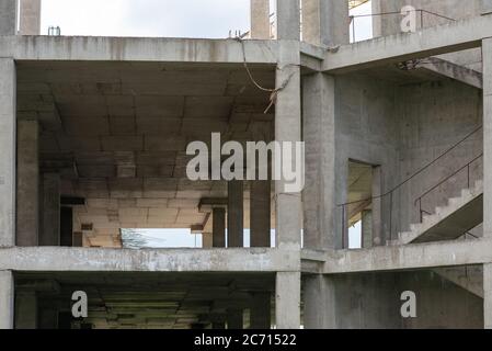 Reinforced concrete structures of a house under construction Stock Photo