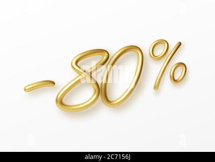 Realistic golden text 80 percent discount number. Vector illustration Stock Vector