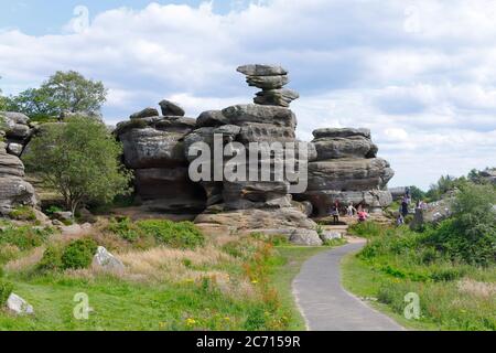 Brimham Rocks in North Yorkshire, is owned by National Trust & is great for families. The natural rock formation was formed 325 million years ago Stock Photo