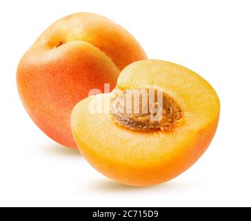 apricot and half of apricot isolated on a white background. Stock Photo