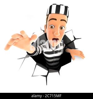 3d convict falling down into a hole, illustration with isolated white background Stock Photo