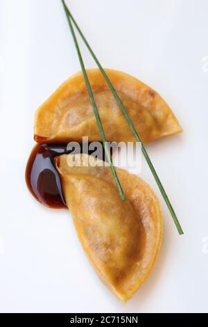 Steamed Gyoza (Jiaozi) A Chinese dumpling Stock Photo